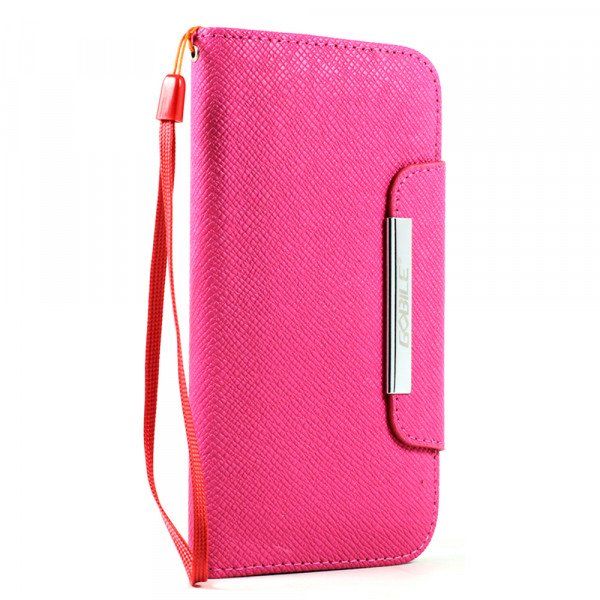 Wholesale LG G3 Flip Leather Wallet Case with Strap (Hot Pink)